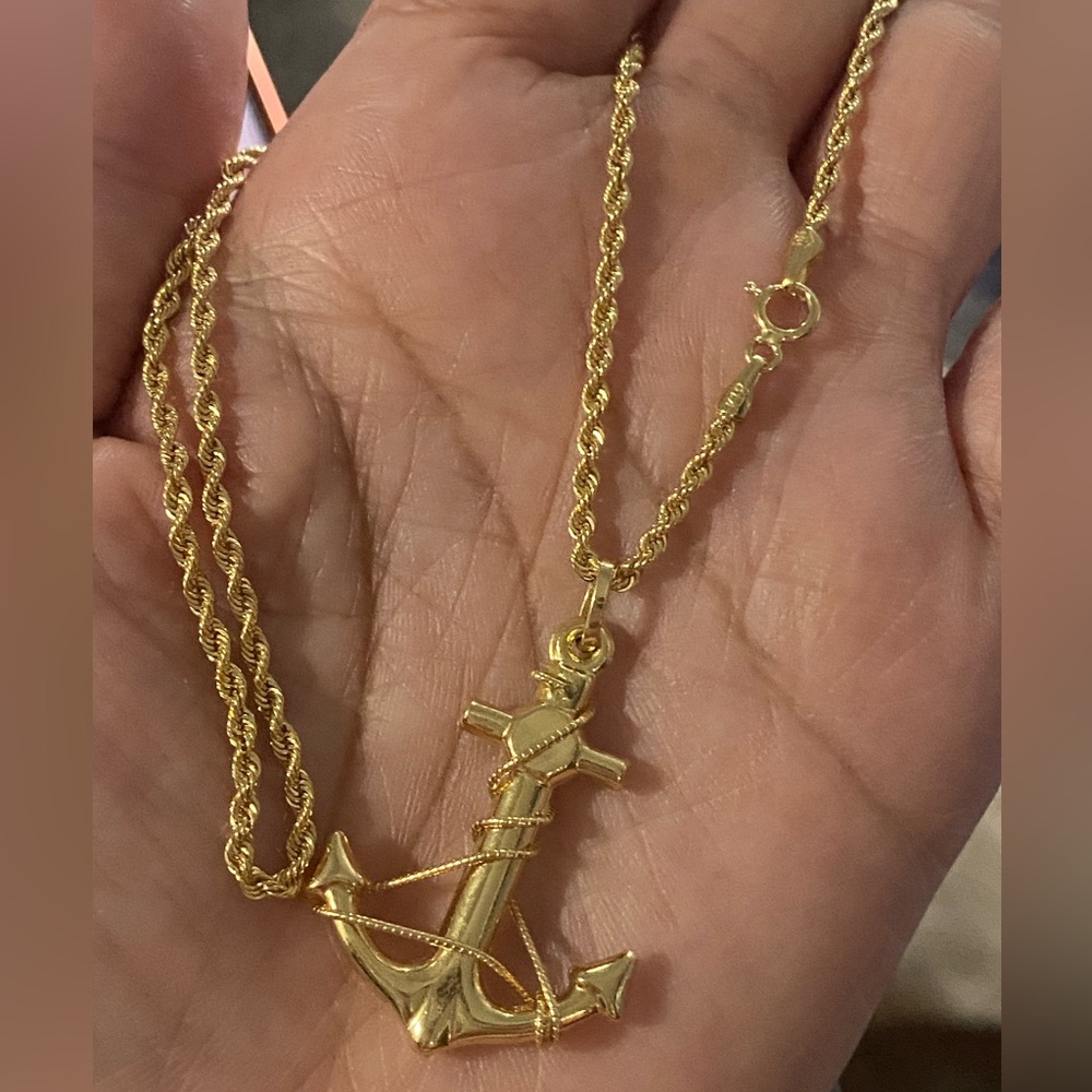 Real 18k Gold Anchor Pendant Necklace